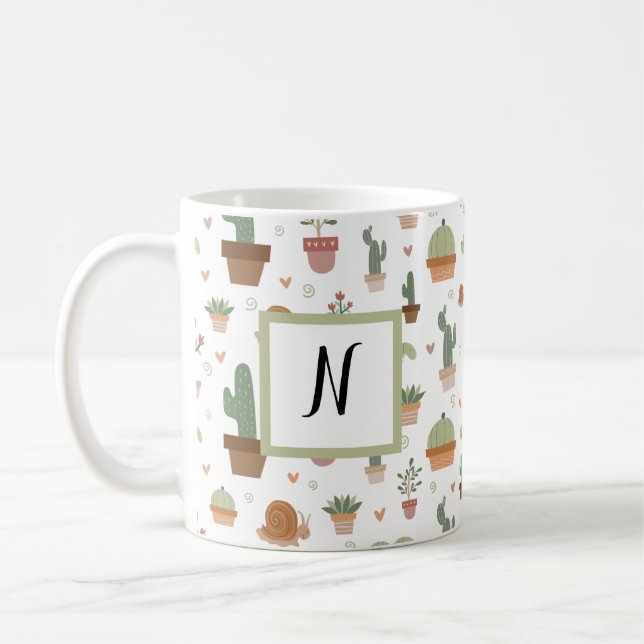 Cute cactus och succulents Monogram Kaffemugg (Vänster)