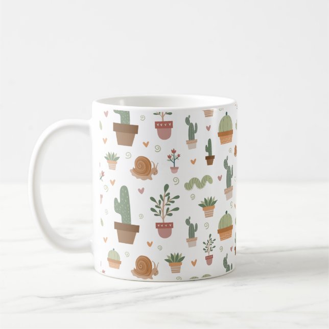Cute cactus och succulents mönster kaffemugg (Vänster)