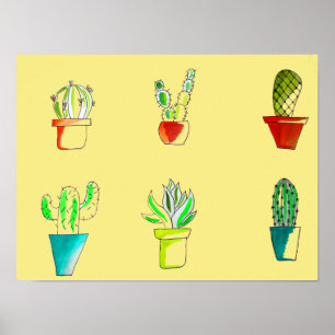 Cute cactus ökenillustration poster