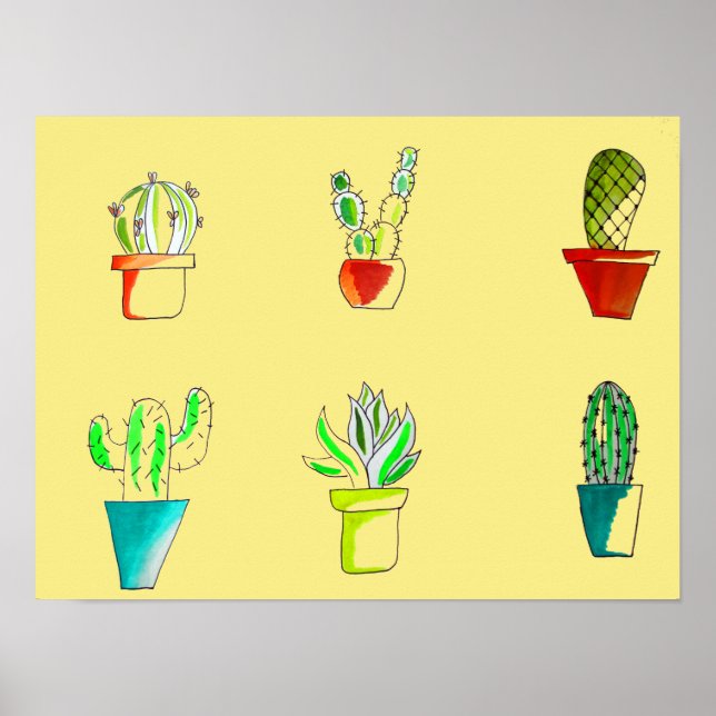 Cute cactus ökenillustration poster (Framsidan)