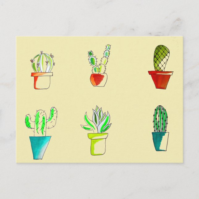 Cute cactus ökenillustration vykort (Framsida)