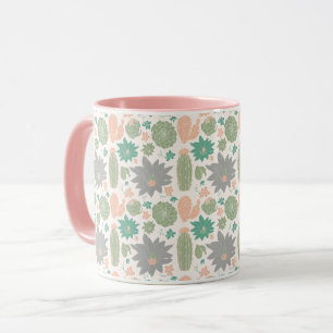 Cute Cactus Rosa Grönt Grått Succulents Mugg