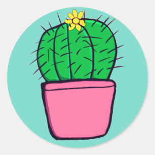 Cute Cactus Rosa Pot Flower Stickers Runt Klistermärke