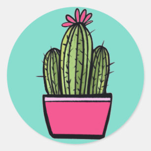 Cute Cactus Rosa Pot Flower Stickers Runt Klistermärke