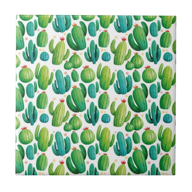Cute Cactus Seamless Pattern Kakelplatta (Framsidan)