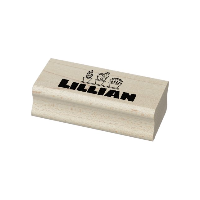 Cute Cactus Succulents Graphic Custom Name Text Stämpel (Stämpel)