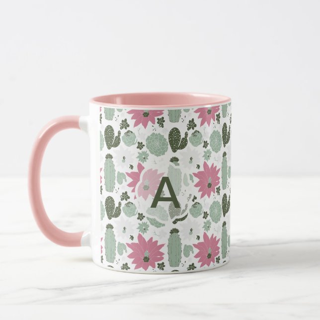 Cute Cactus Succulents Monogram Mugg (Vänster)