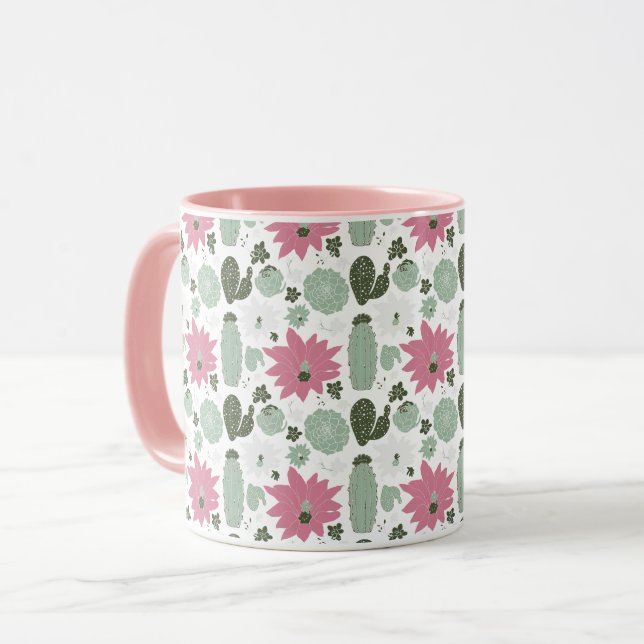 Cute Cactus Succulents Mönster Mugg (Framsida vänster)