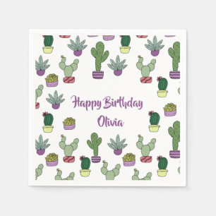 Cute Cactus Succulents Poted Plants Grattis på f Pappersservett