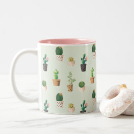 Cute Cactus Succuls Plant Mönster Rosa Grönt Mugg