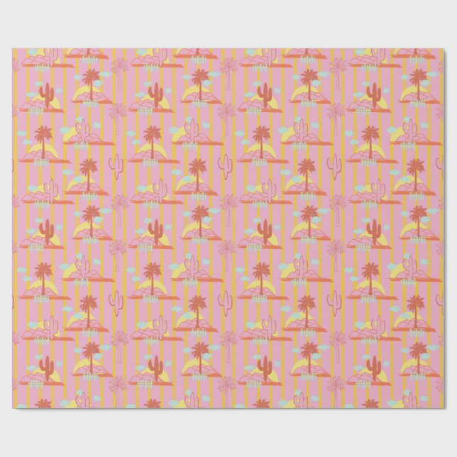 Cute Cactus, Sunny Gult Rand & Clouds Presentpapper (Platt)