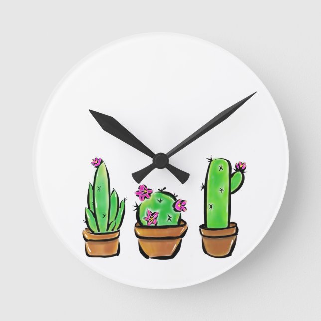 Cute Cactus Trio Illustration Rund Klocka (Framsida)