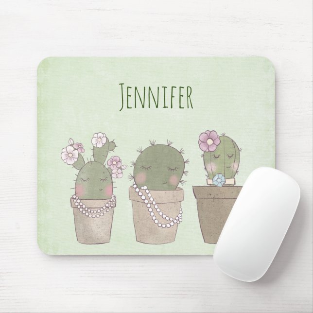 Cute Cactus Trio Wearing Jewelry Musmatta (Med mus)