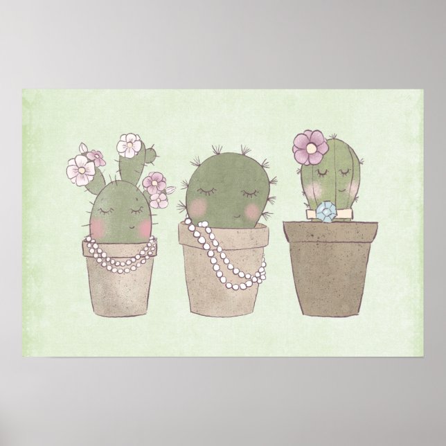 Cute Cactus Trio Wearing Jewelry Poster (Framsidan)
