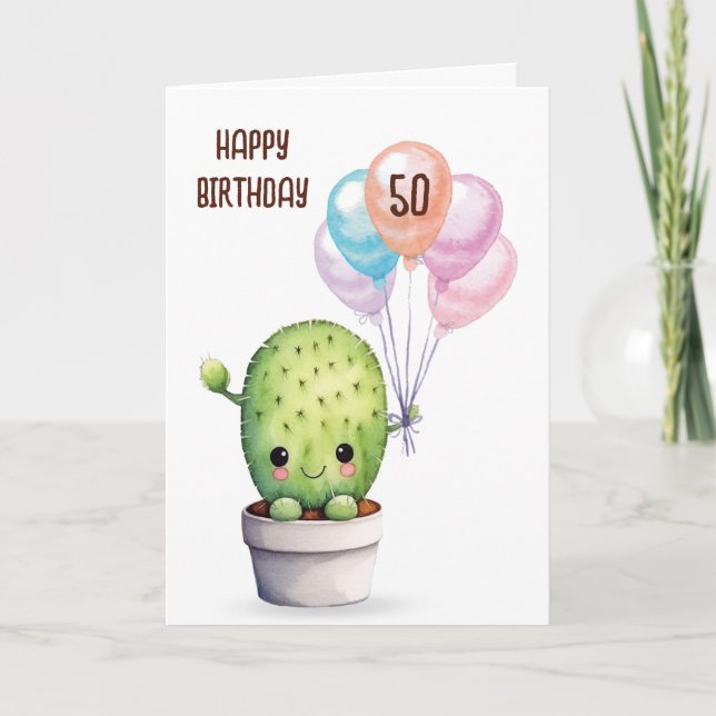Cute Cactus under 50:e födelsedagen Kort (Framsida)