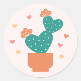 Cute Cactus Valentines Dag Sticker Runt Klistermärke