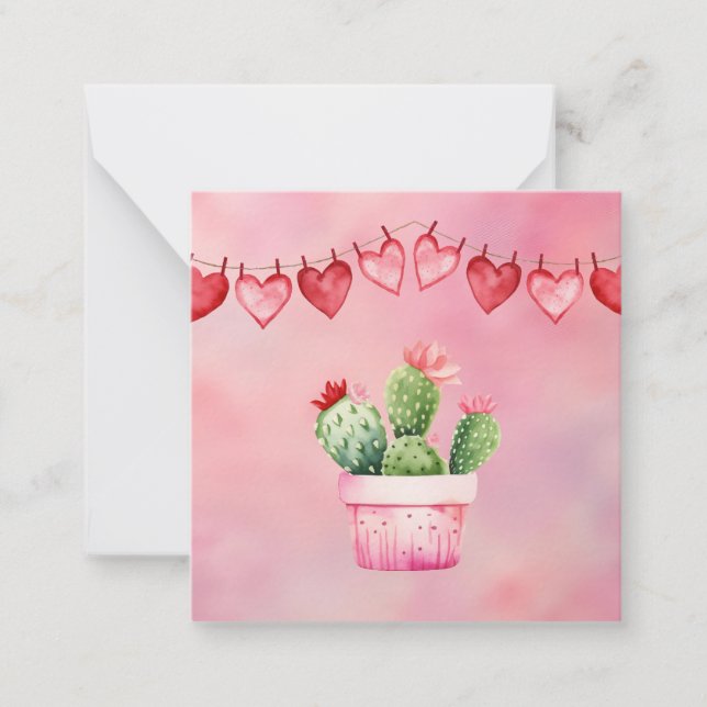 Cute Cactus Valentines dagskort Anteckningskort (Framsida)