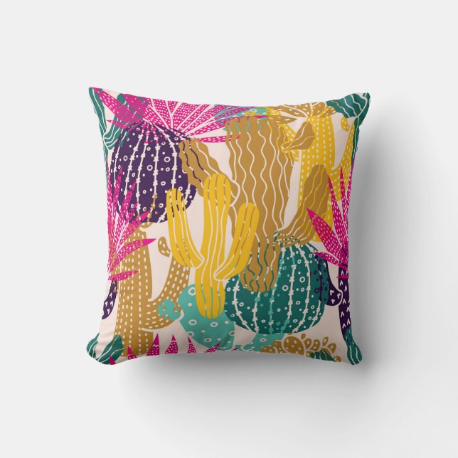 Cute Cactus Vintage Sömlös illustration. Kudde (Framsida)