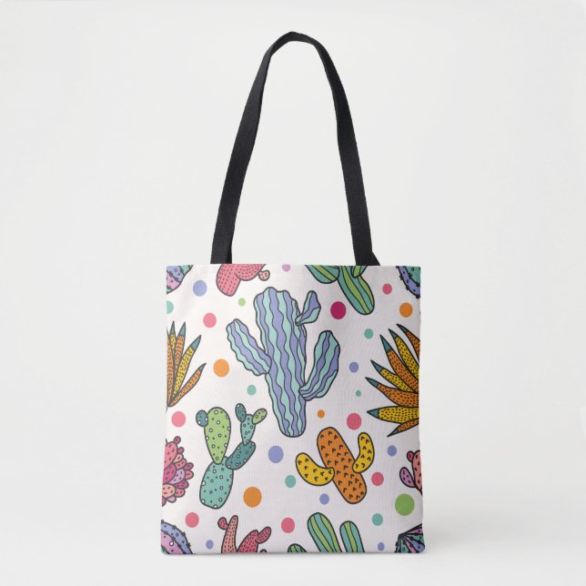 Cute Cactus Vintage Sömlös Mönster Tygkasse (Framsida)