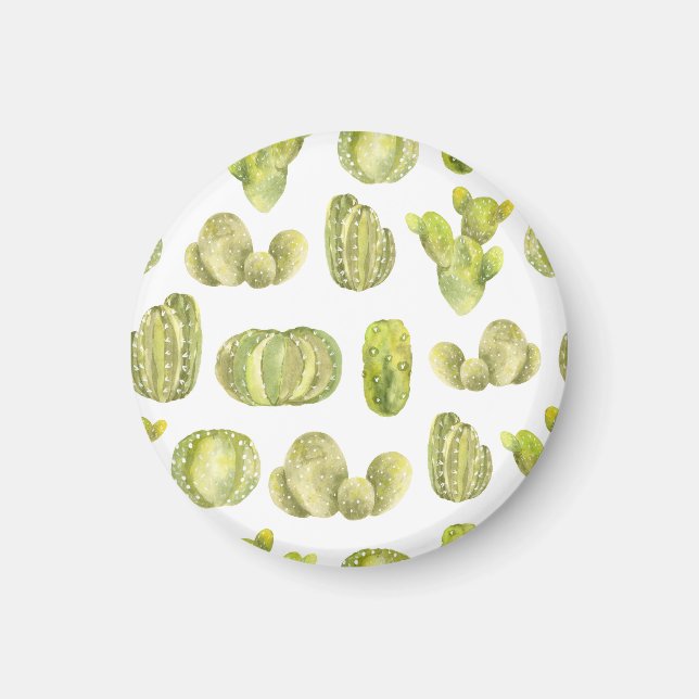 Cute Cactus, Watercolor Seamless Decor. Magnet (Framsidan)