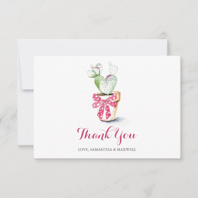 Cute Cactus Watercolor Valentines tackkort Tack Kort (Framsida)