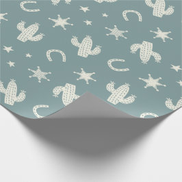 Cute Cactuses and sheriff Badges teal Presentpapper