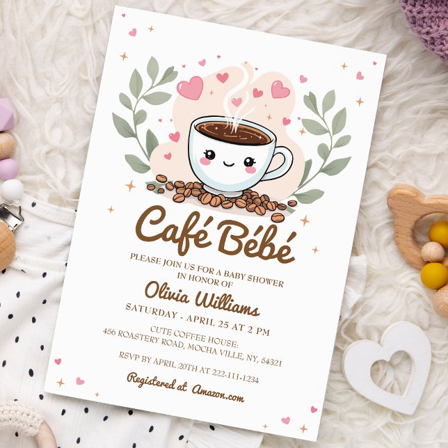 Cute Cafe Bebe Baby brinner i babyskor för kaffe Inbjudningar (Skapare uppladdad)