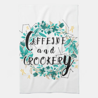 Cute Caffeine och Crookery Quote Typography Kökshandduk