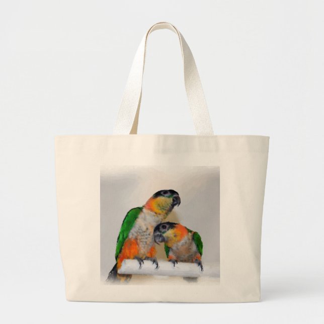 Cute Caique Parrot Pair Tote Bag Jumbo Tygkasse (Framsidan)