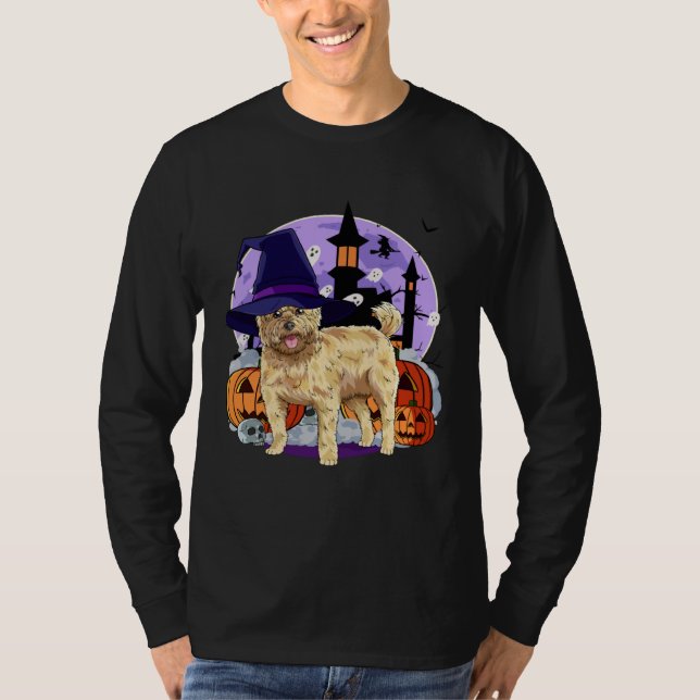 Cute Cairn Terrier Halloween Witch Pumpkin T Shirt (Framsida)