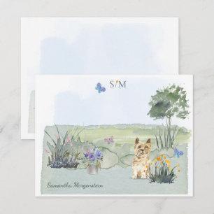 Cute Cairn Terrier Hund Butterfly Monogram & Namn Anteckningskort