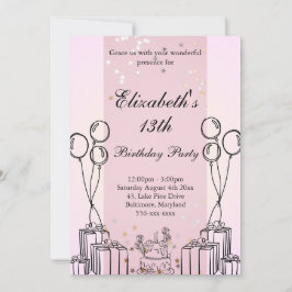 Cute Cake Gifts Birthday Theme Monochromatic Rosa Inbjudningar