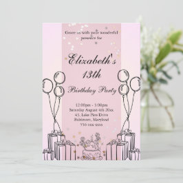 Cute Cake Gifts Birthday Theme Monochromatic Rosa Inbjudningar