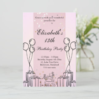 Cute Cake Gifts Birthday Theme Monochromatic Rosa Inbjudningar