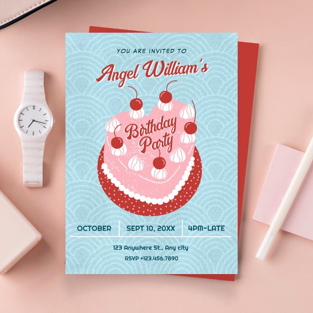 Cute cake heart birthday inbjudningar (Skapare uppladdad)