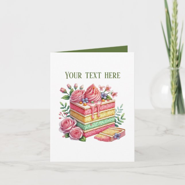 Cute cake slice customizable bakery vendors kort (Framsida)