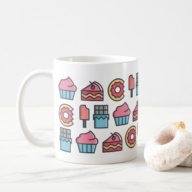 Cute Cakes och Desserts Mönster Kaffemugg (Med munk)