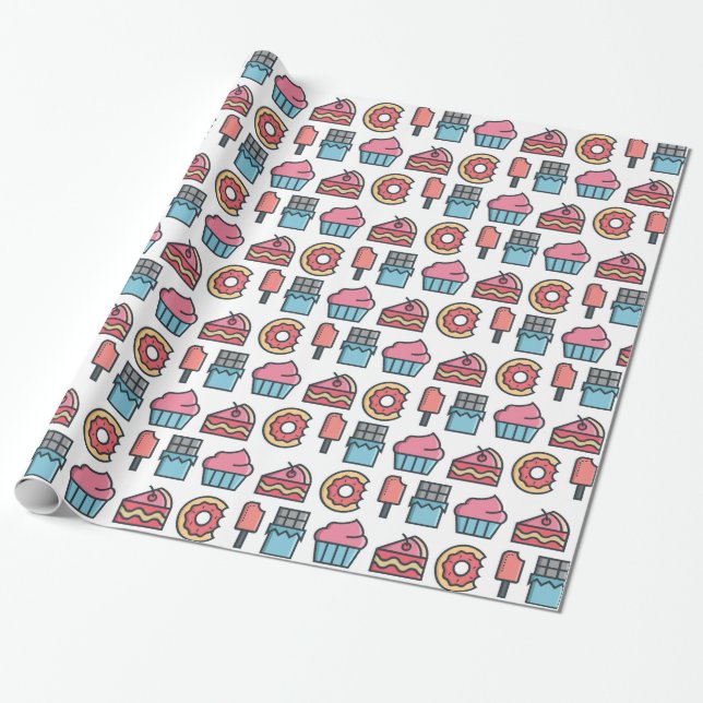 Cute Cakes och Desserts Mönster Presentpapper (Utrullad)