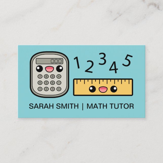Cute Calculator och Ruler Math Tutor Visitkort (Framsida)