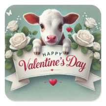 Cute Calf Holding Valentine Day Hälsning Banner