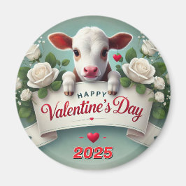 Cute Calf Holding Valentine Day Hälsning Banner Magnet