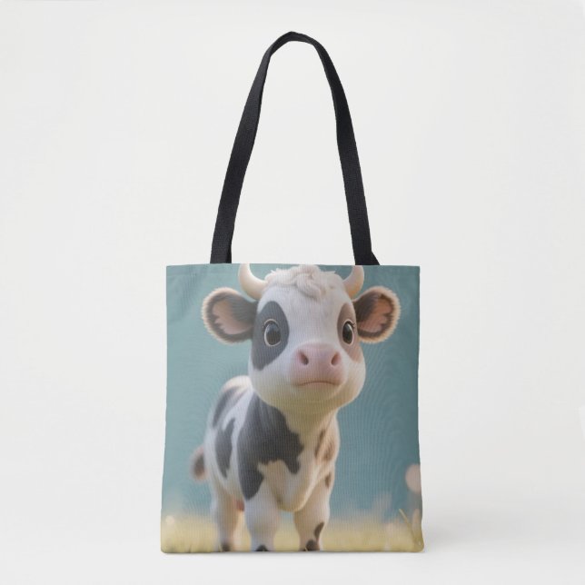 Cute Calf Meadow Tote Bag Tygkasse (Framsida)