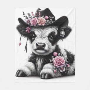 Cute Calf Wearing Hat Adorto with Flowers Fleecefilt