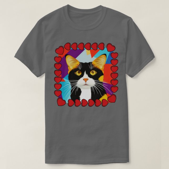 Cute Calico Cat Art med Heart Ram T Shirt (Design framsida)