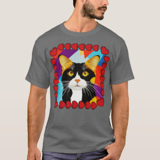 Cute Calico Cat Art med Heart Ram T Shirt