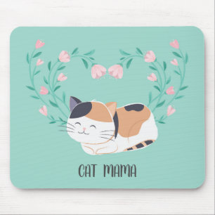 Cute Calico Cat Blommigt Personlig Mousepad Musmatta