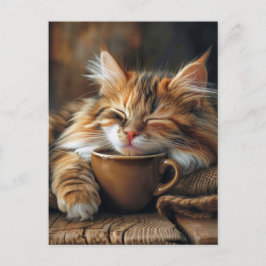 Cute Calico Cat Coffee God morgon Vykort