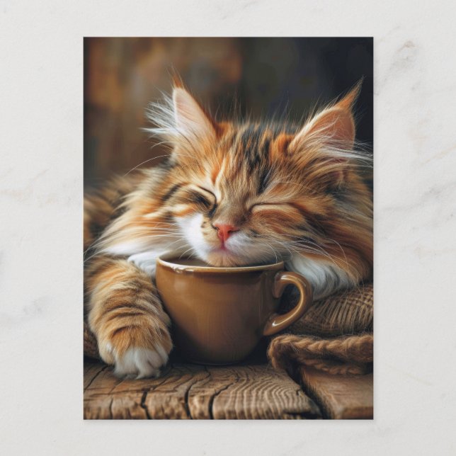 Cute Calico Cat Coffee God morgon Vykort (Framsida)