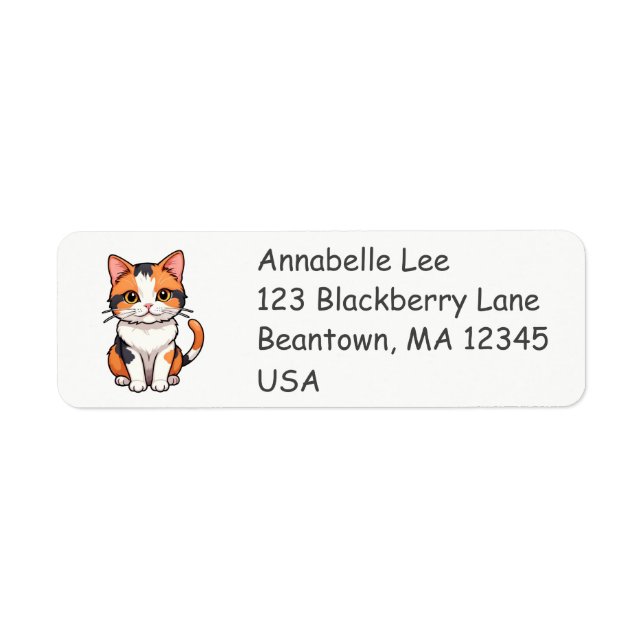 Cute Calico Cat-etikett Returadress Etikett (Framsidan)