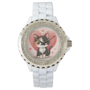 Cute Calico Cat Heart Kawaii Valentine Art Armbandsur